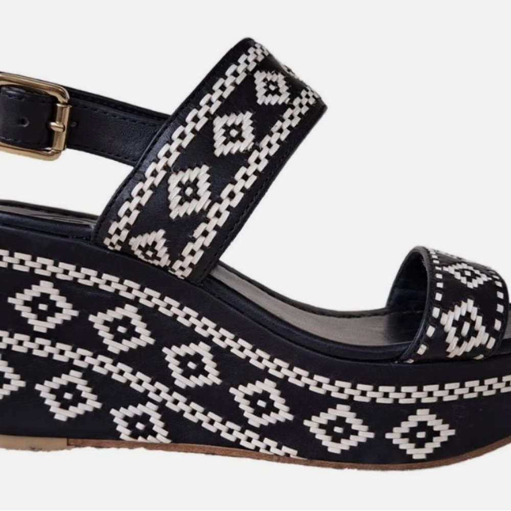Tory Burch black & white Reena wedges